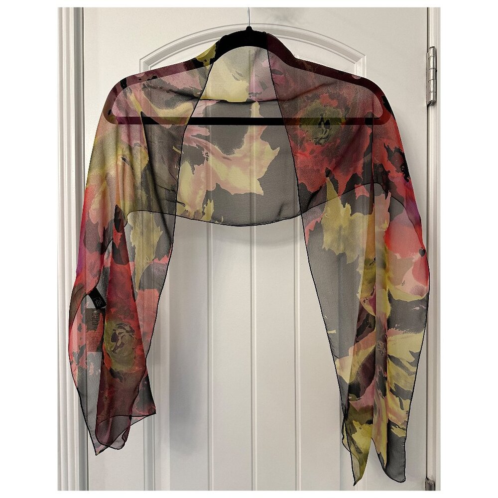 Silky Abstract Print Scarf in Pink, Green & Black - Picture 2 of 3